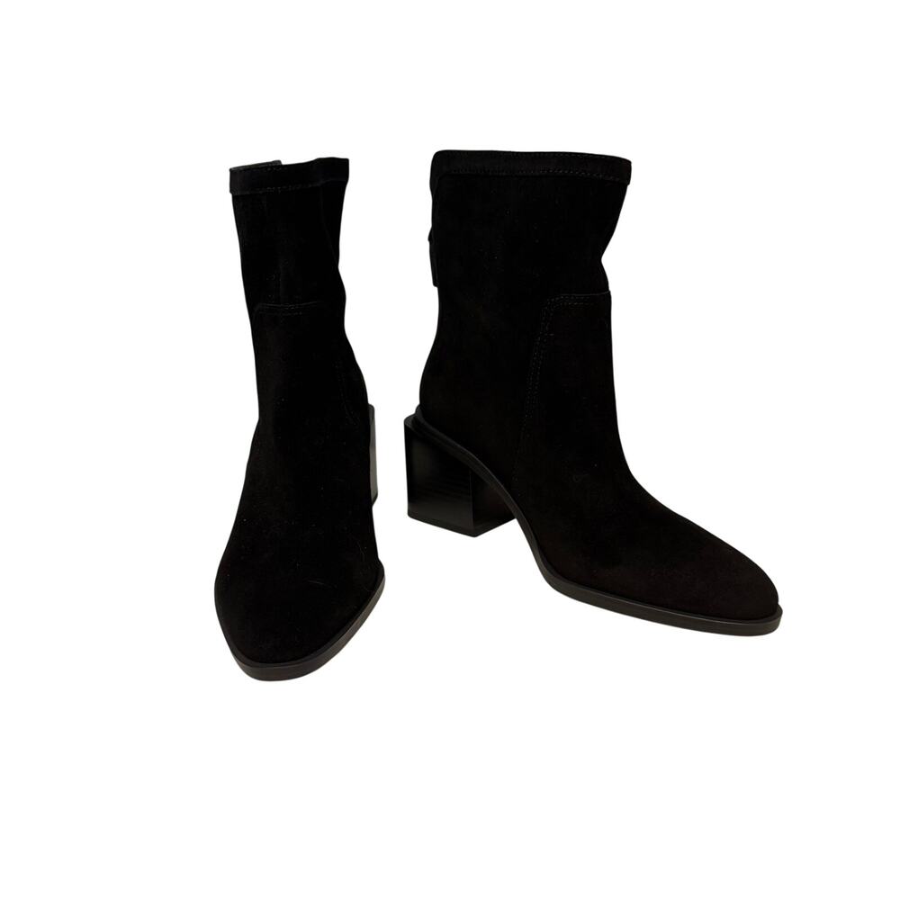 Vince Camuto Kortiky Black Suede Sock Boots Block Heel Pointed Toe Size 7W